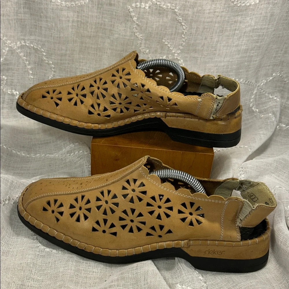 Rieker laser cut leather sling back shoes